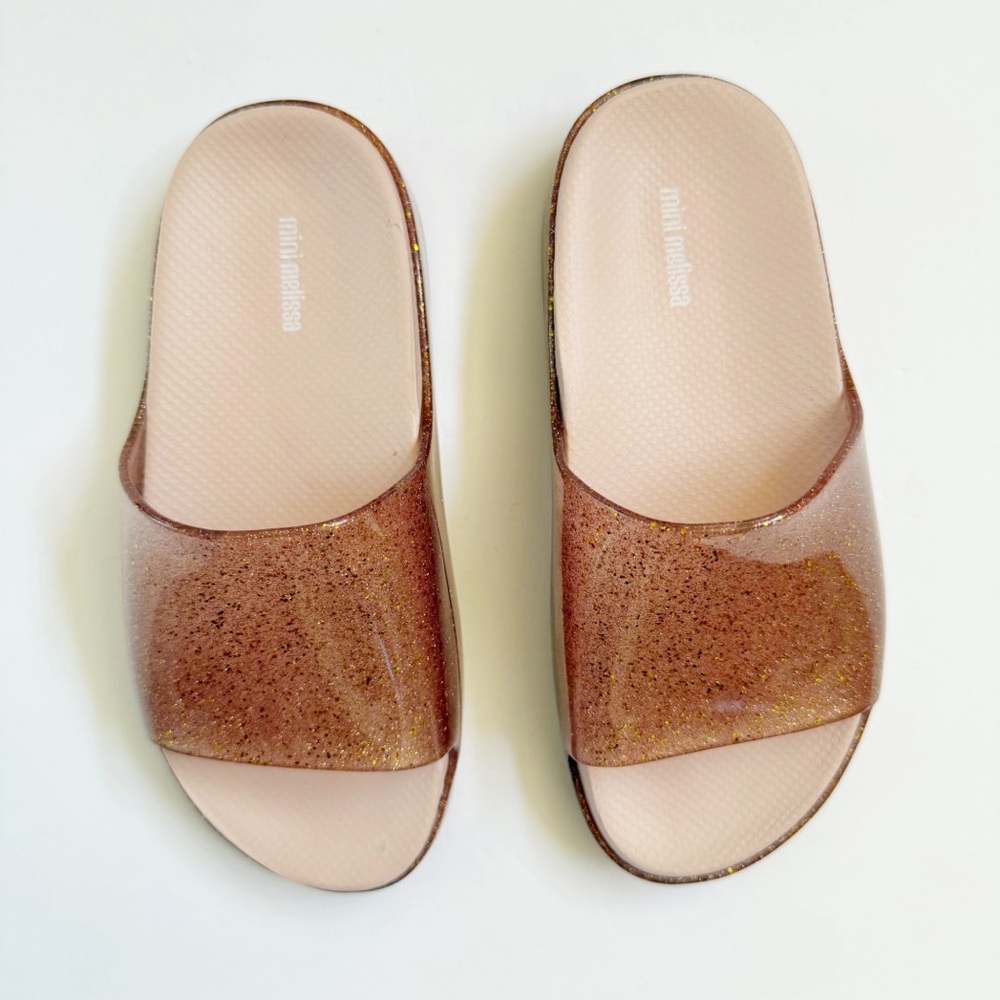MINI MELISSA ROSE GOLD PINK GLITTER CLOUD SLIDE JELLY SANDALS - Picture 3 of 10